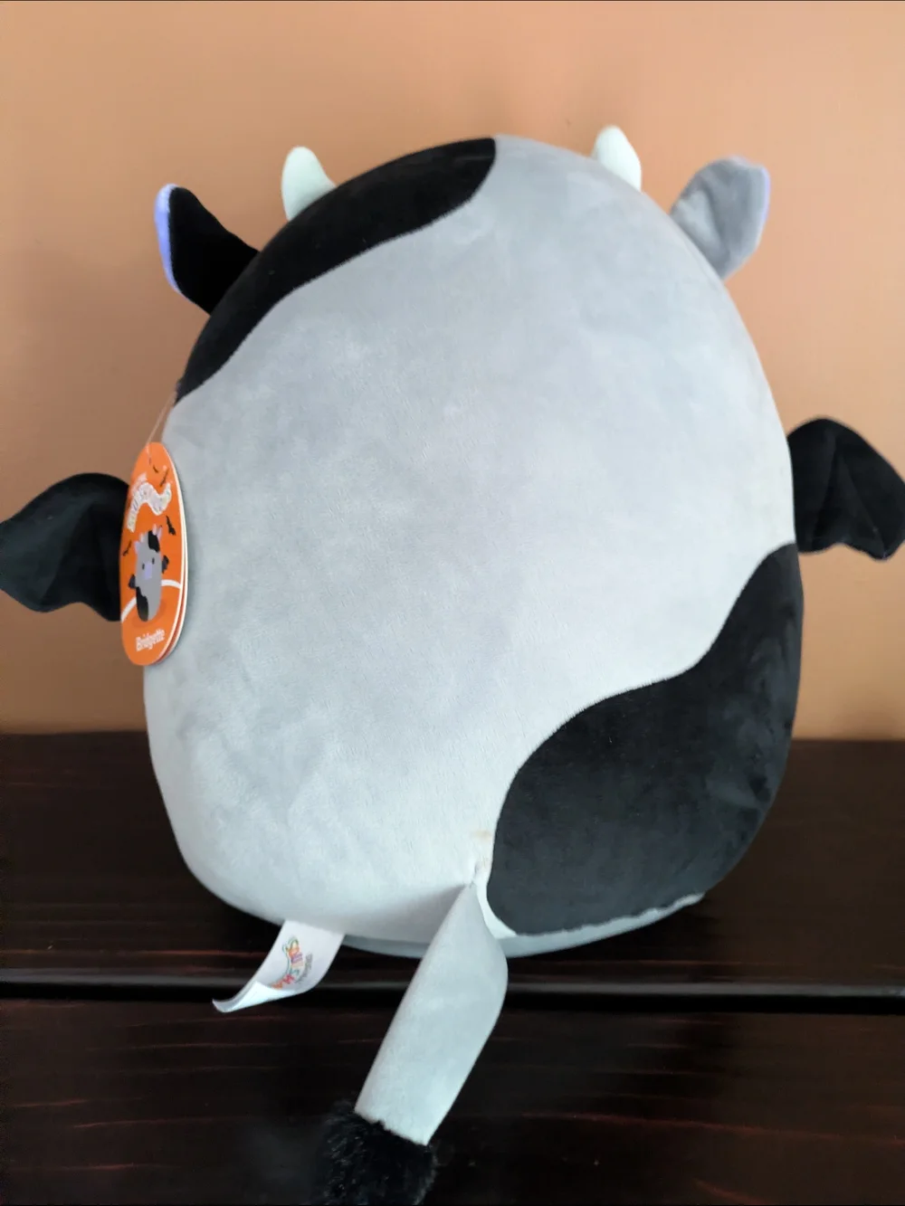 Squishmellow Gray and Black Plush Cow Bat Decorative Pillow - Soft Home Accent